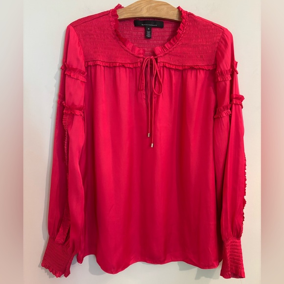 White House Black Market Tops - White House Black Market Pink Satiny tie front Blouse